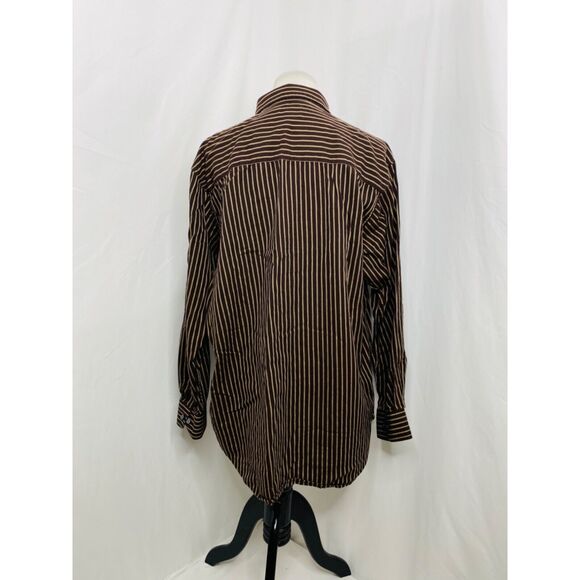 Haggar Men’s Shirt Brown Striped Button-Down Long Sleeve No Iron Size Large - Picture 3 of 6
